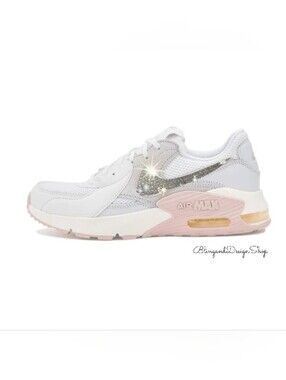 Nike Air Max Excee Womens Pink Gray Sneakers Shoes Customized with Crystals